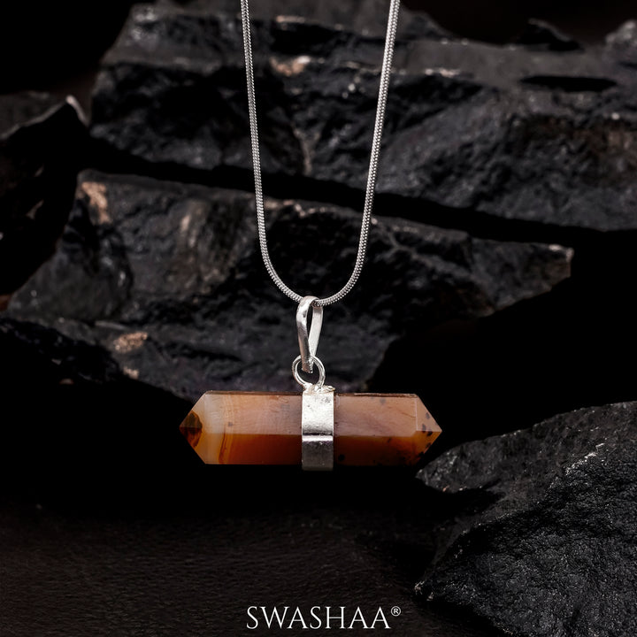 Red Carnelian Double Terminated Pencil Men's Chain Pendant | Natural Stone