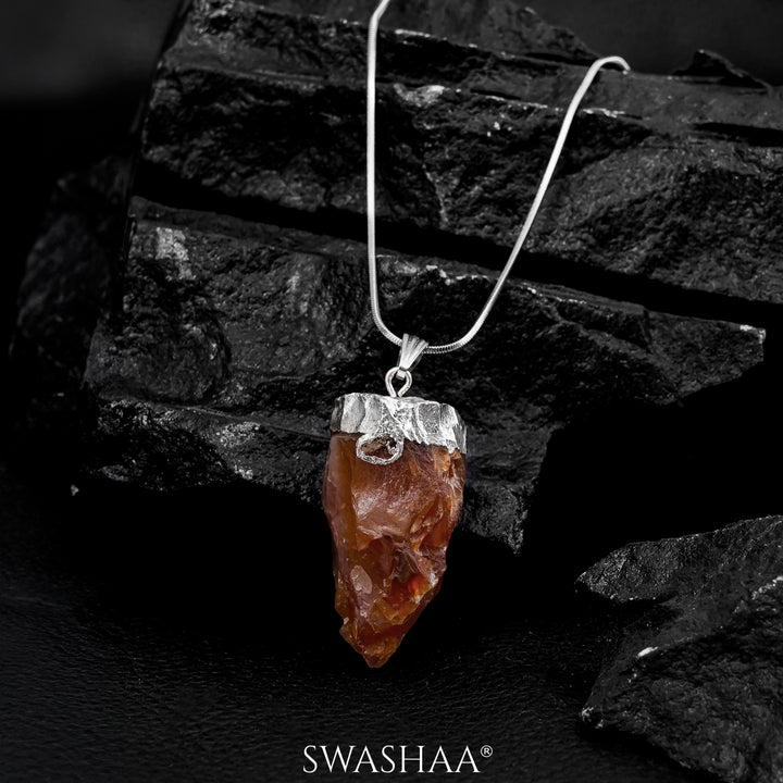 Red Carnelian Rough Plating Men's Chain Pendant | Natural Stone - Swashaa