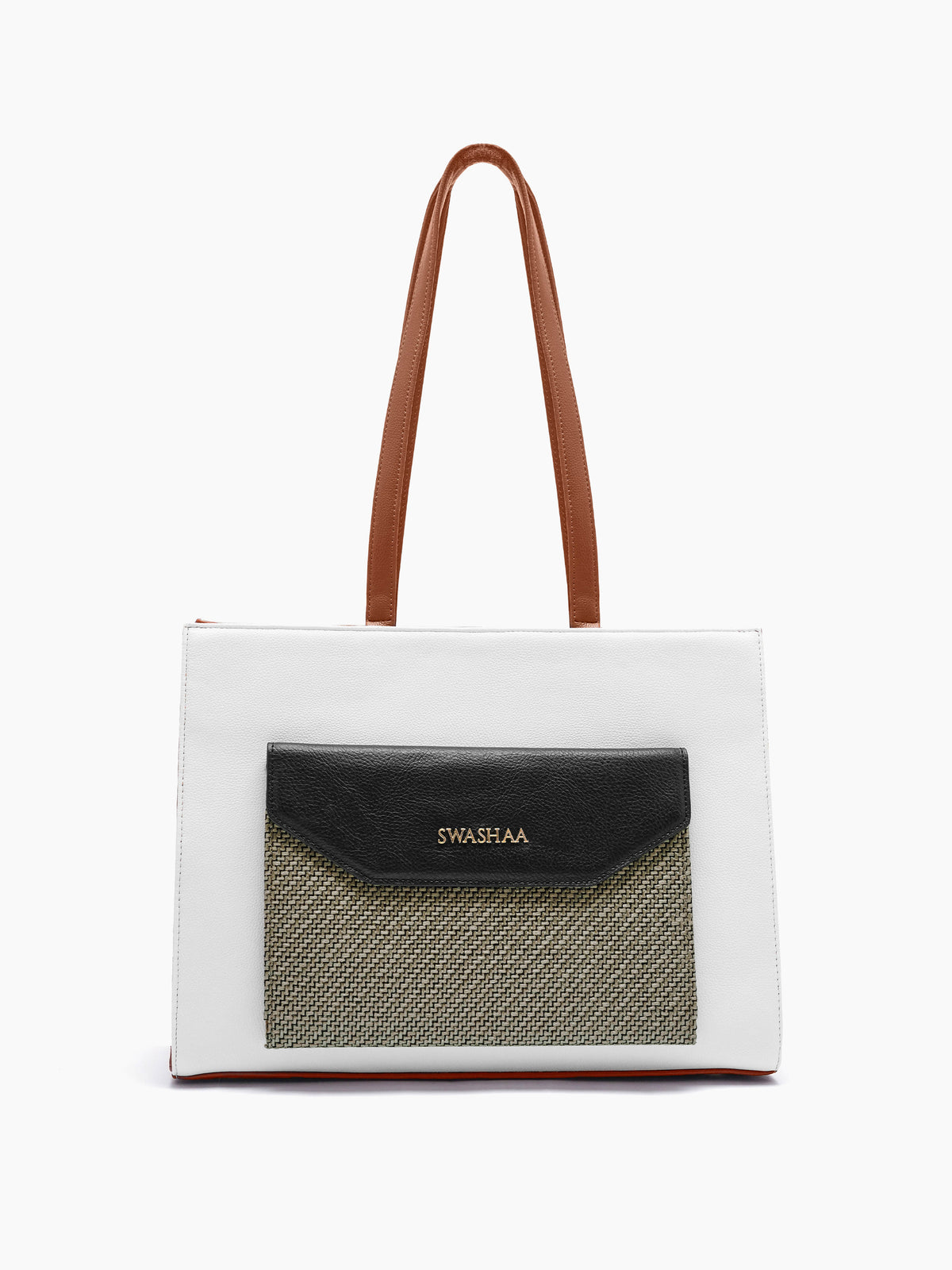 Reece White Brown Printed Front Pocket Women's Leather Tote Bag