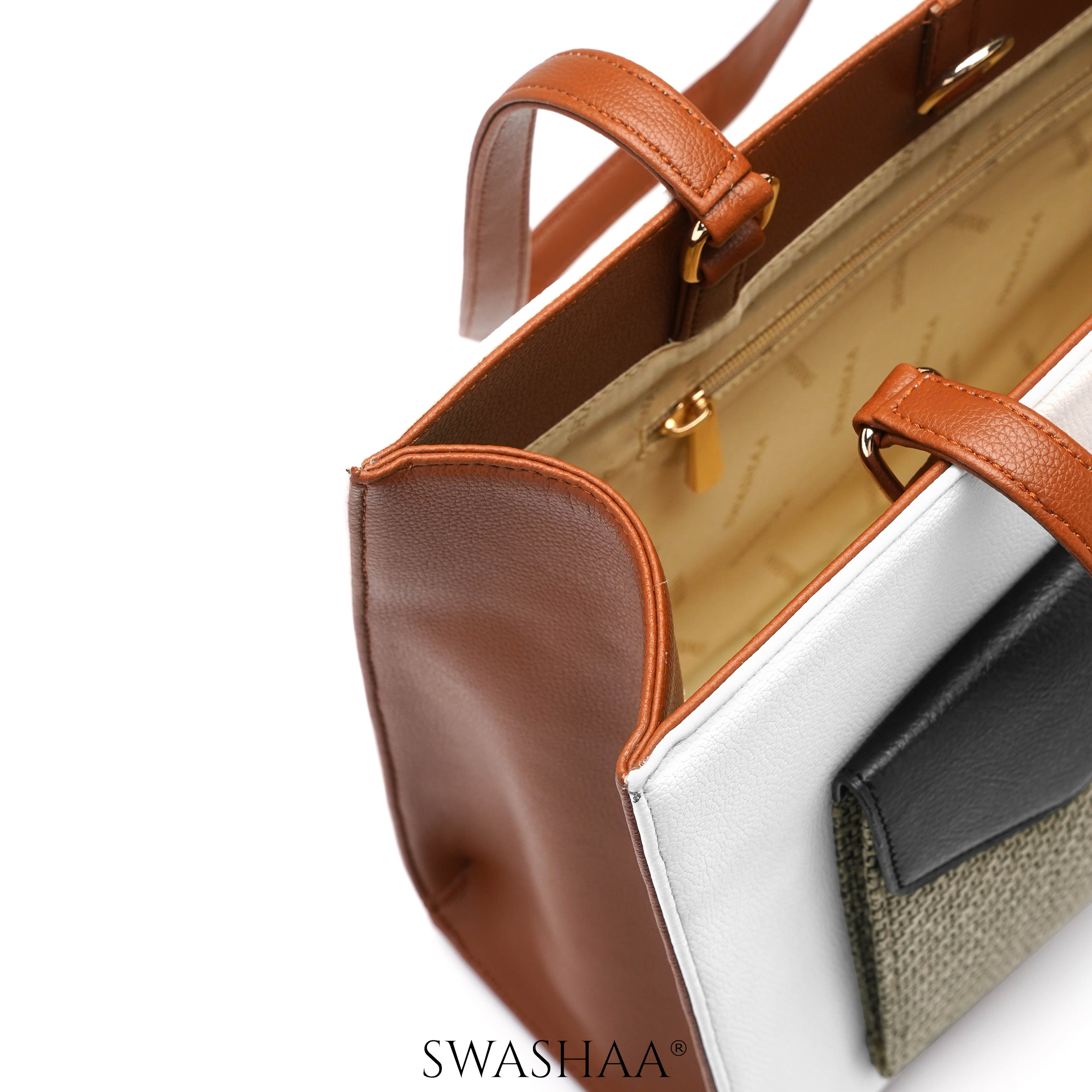Reece Printed Front Pocket Leather Tote Bag
