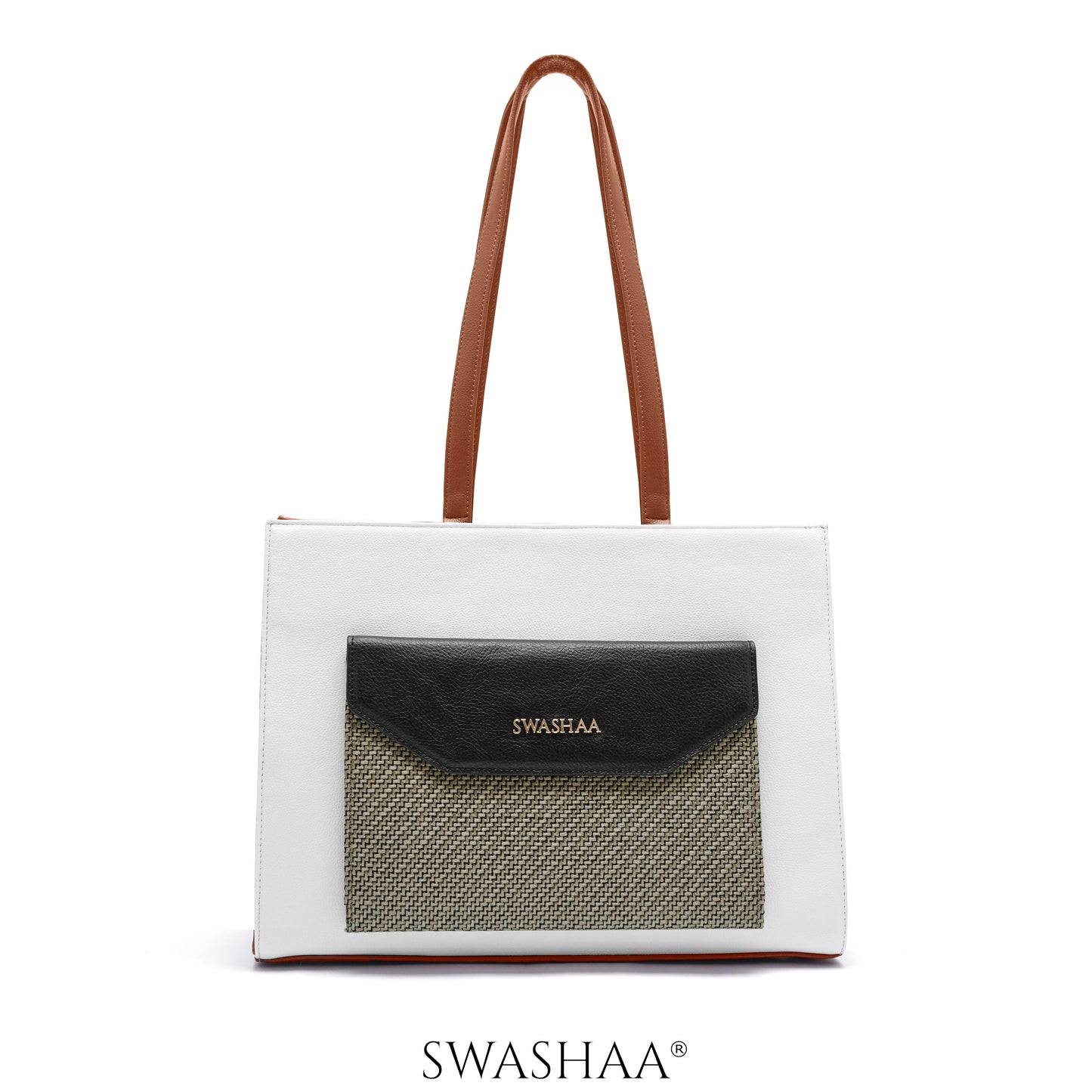 Reece Printed Front Pocket Leather Tote Bag