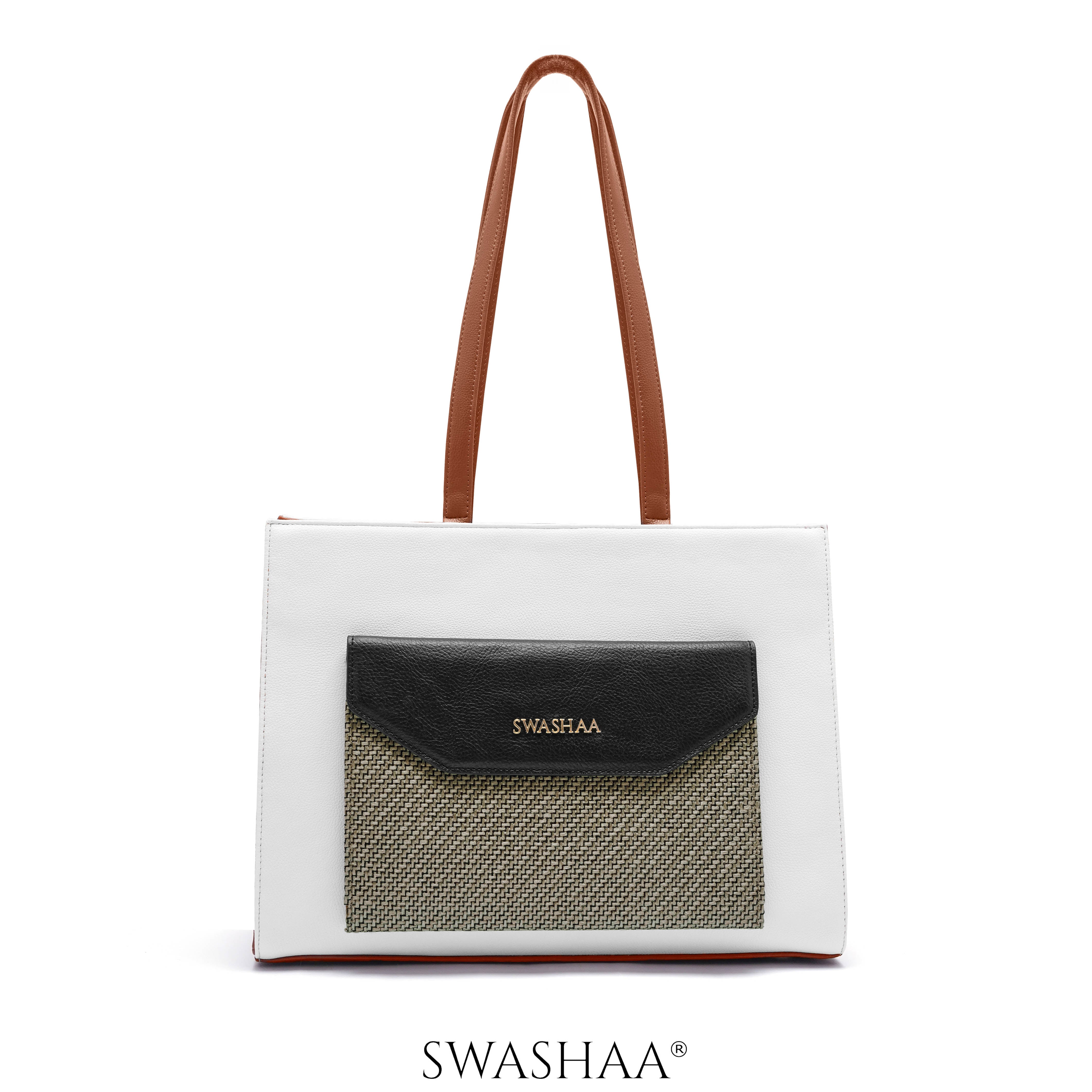 Reece Printed Front Pocket Leather Tote Bag