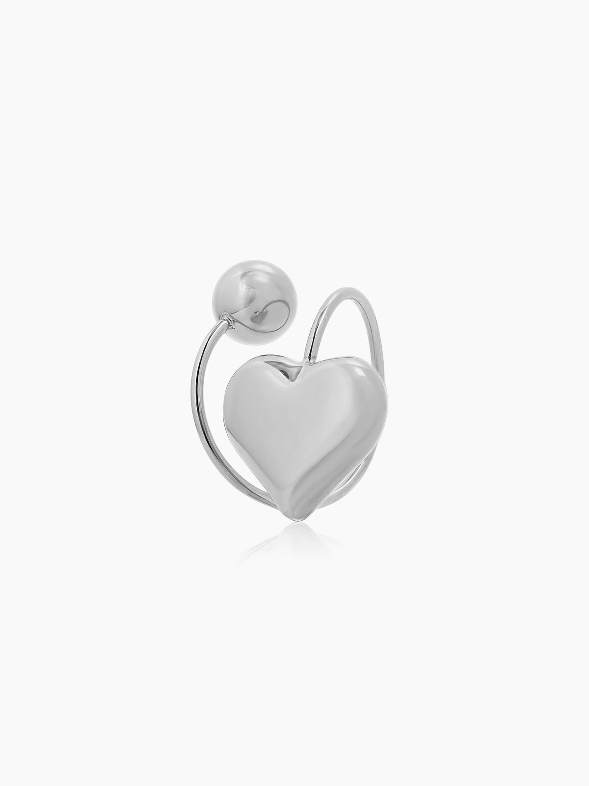 Reemi Puffed Glossy Heart Charm Round Bead Silver Ring