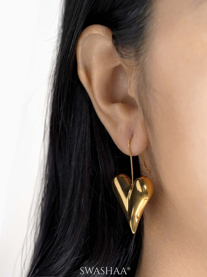 Reeva Heart Shaped 18K Gold Plated Drop Earrings