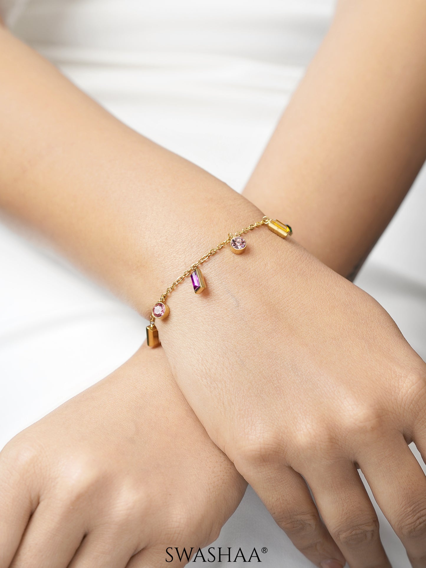 Regal Multi Colored Gemstones Charm 18K Gold Plated Loose Bracelets