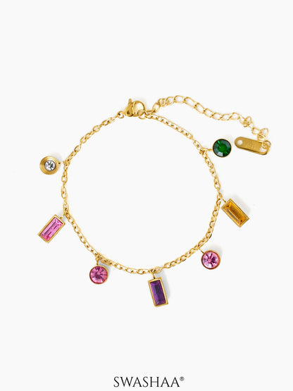 Regal Multi Colored Gemstones Charm 18K Gold Plated Loose Bracelets