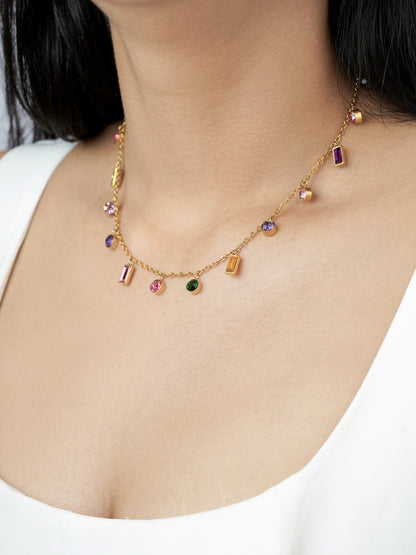 Regal  Multicolor Stone Charms 18K Gold Plated Necklace