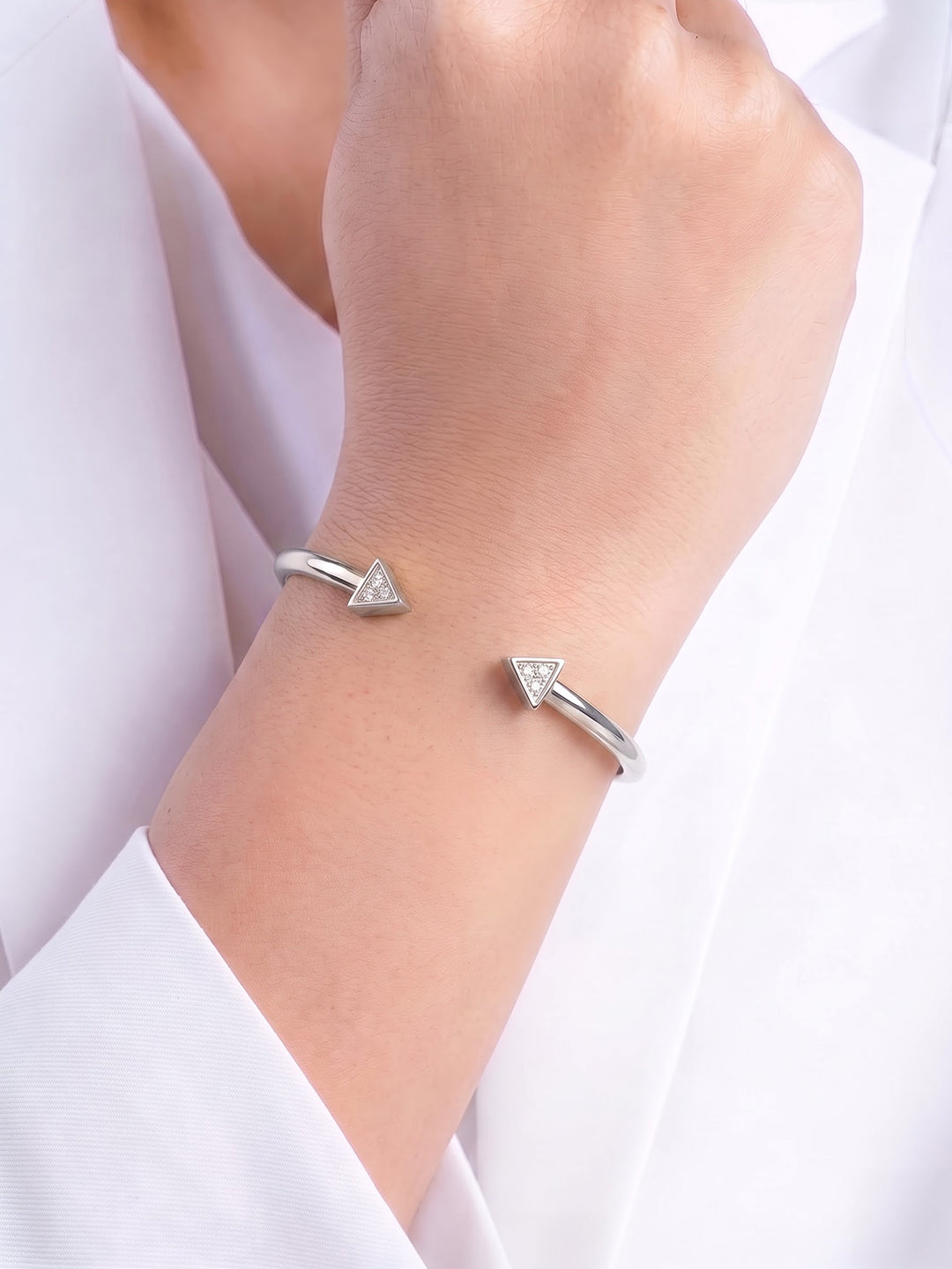 Regina Arrow Arc Diamond Silver Women's Solid Cuff Bracelets