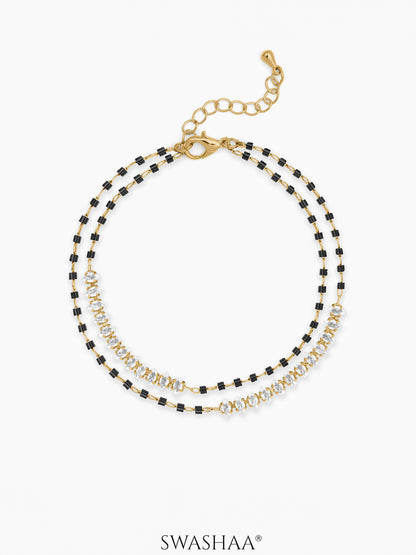 Rehaa Marquise Sparkling White Diamond Sparkling White Stones Double Layered 18K Gold Plated Mangalsutra Bracelet