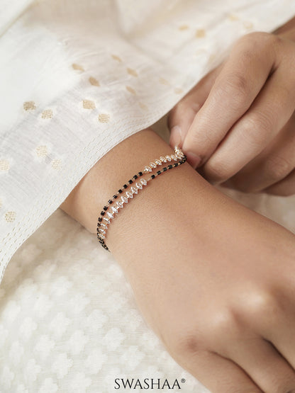 Rehaa Marquise Sparkling White Diamond Sparkling White Stones Double Layered 18K Gold Plated Mangalsutra Bracelet