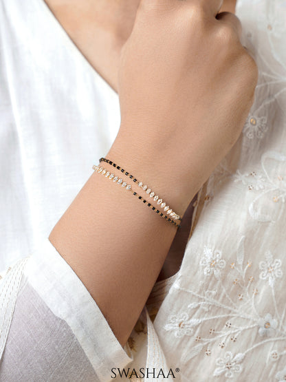 Rehaa Marquise Sparkling White Diamond Sparkling White Stones Double Layered 18K Gold Plated Mangalsutra Bracelet