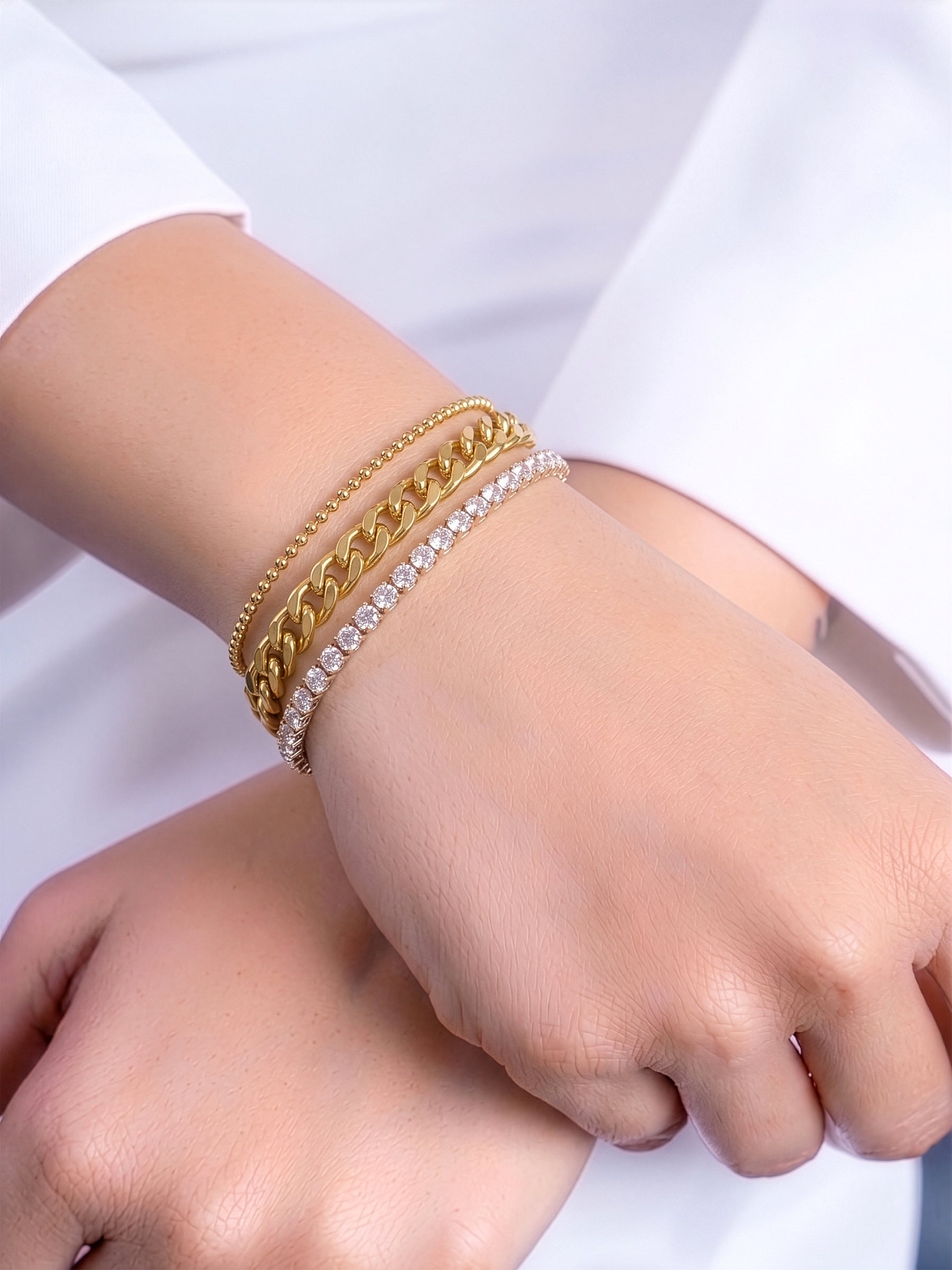 Rehaan Diamond 18K Gold Plated Layered Chain Bracelet - Swashaa