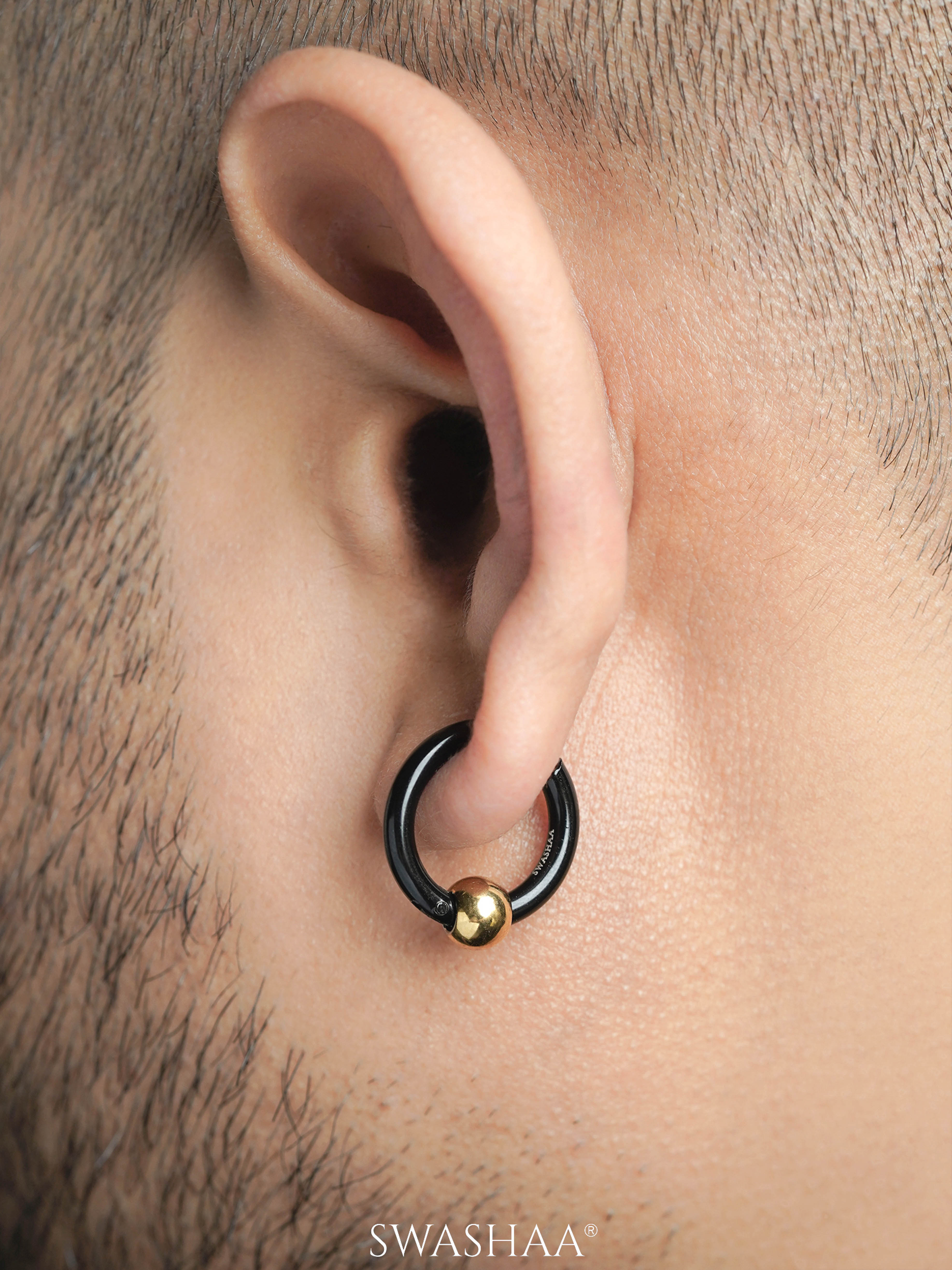 Reign Orbit Bold Black Men's Hoop Earrings