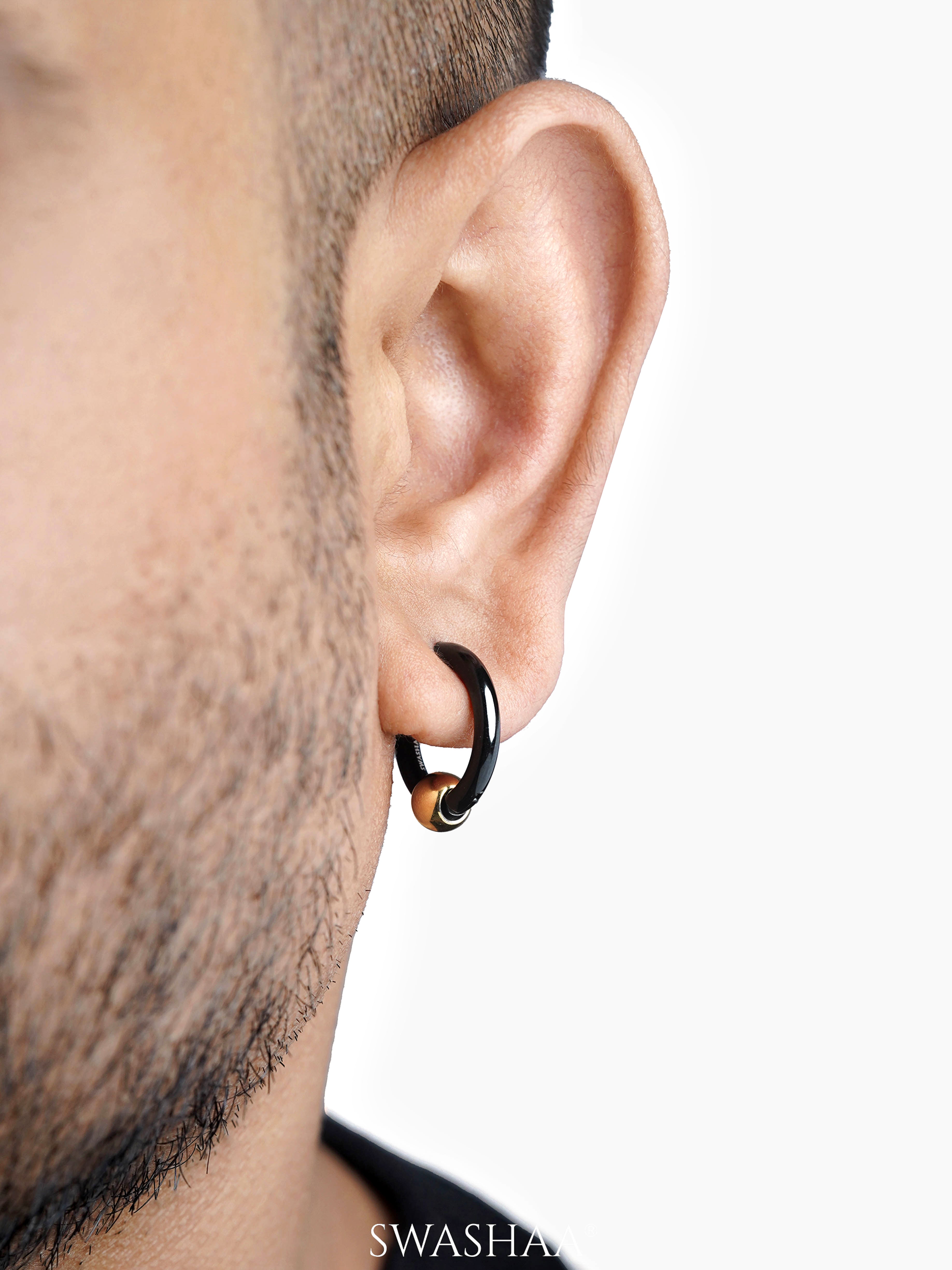 Reign Orbit Bold Black Men's Hoop Earrings