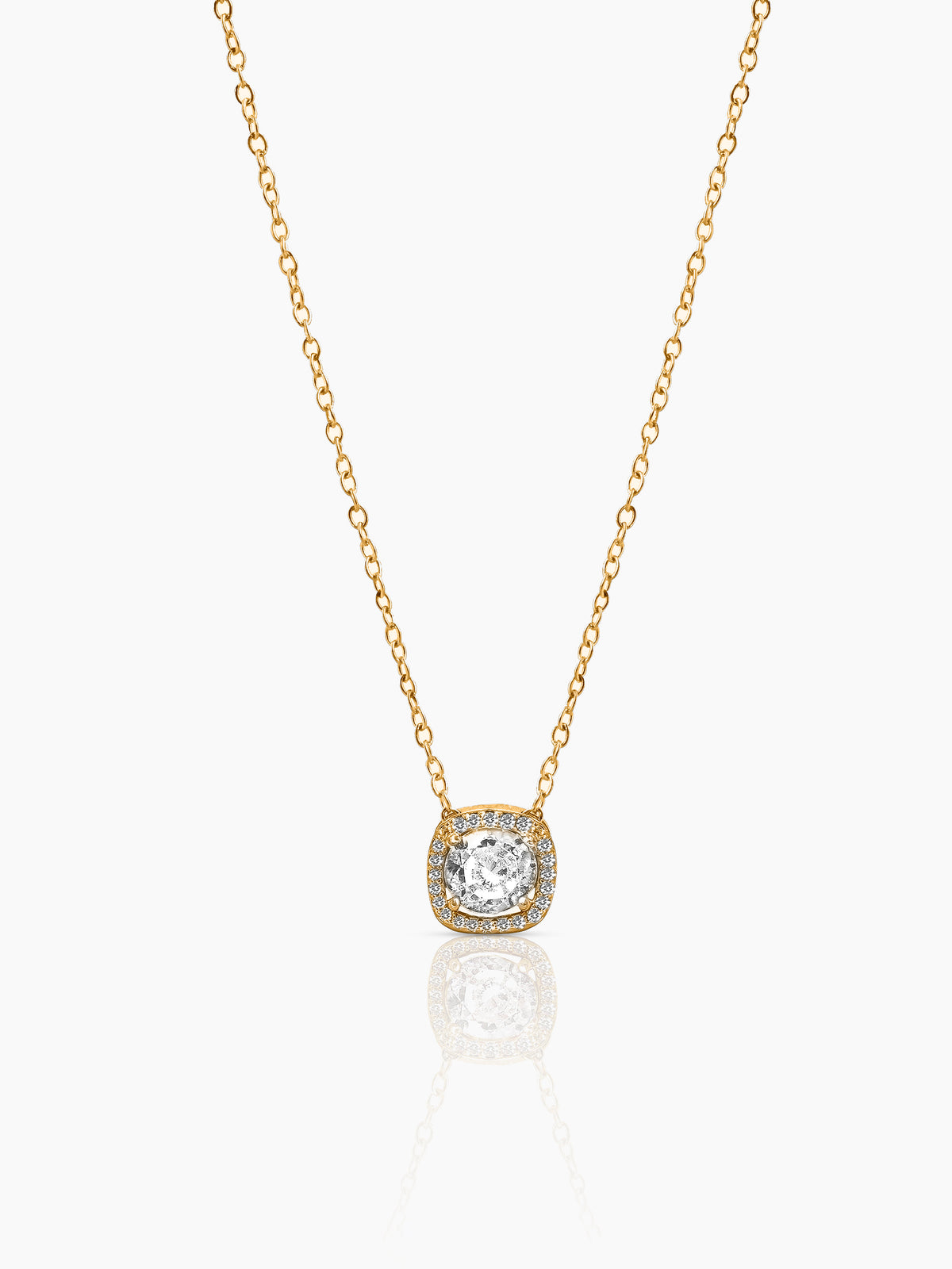 Reine Solitaire Diamond 14K Gold Plated Necklace