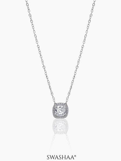 Reine Solitaire Diamond Silver Necklace
