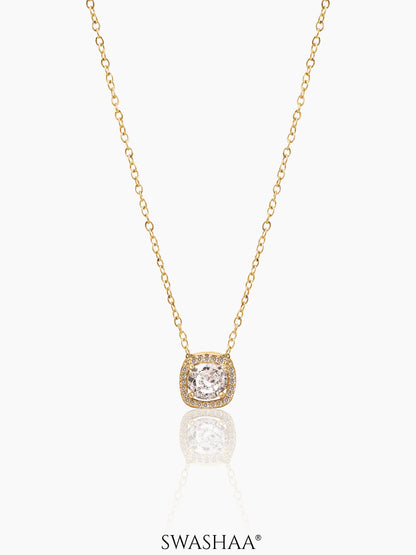 Reine Solitaire Diamond 14K Gold Plated Necklace