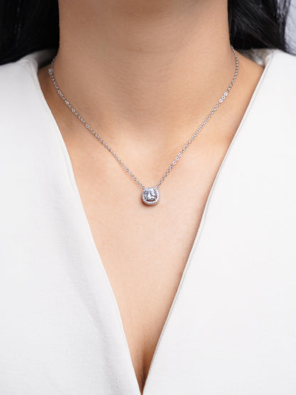 Reine Solitaire Diamond Silver Necklace