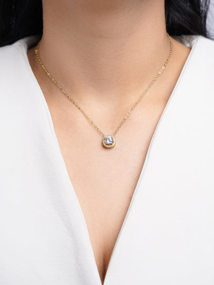 Reine Solitaire Diamond 14K Gold Plated Necklace