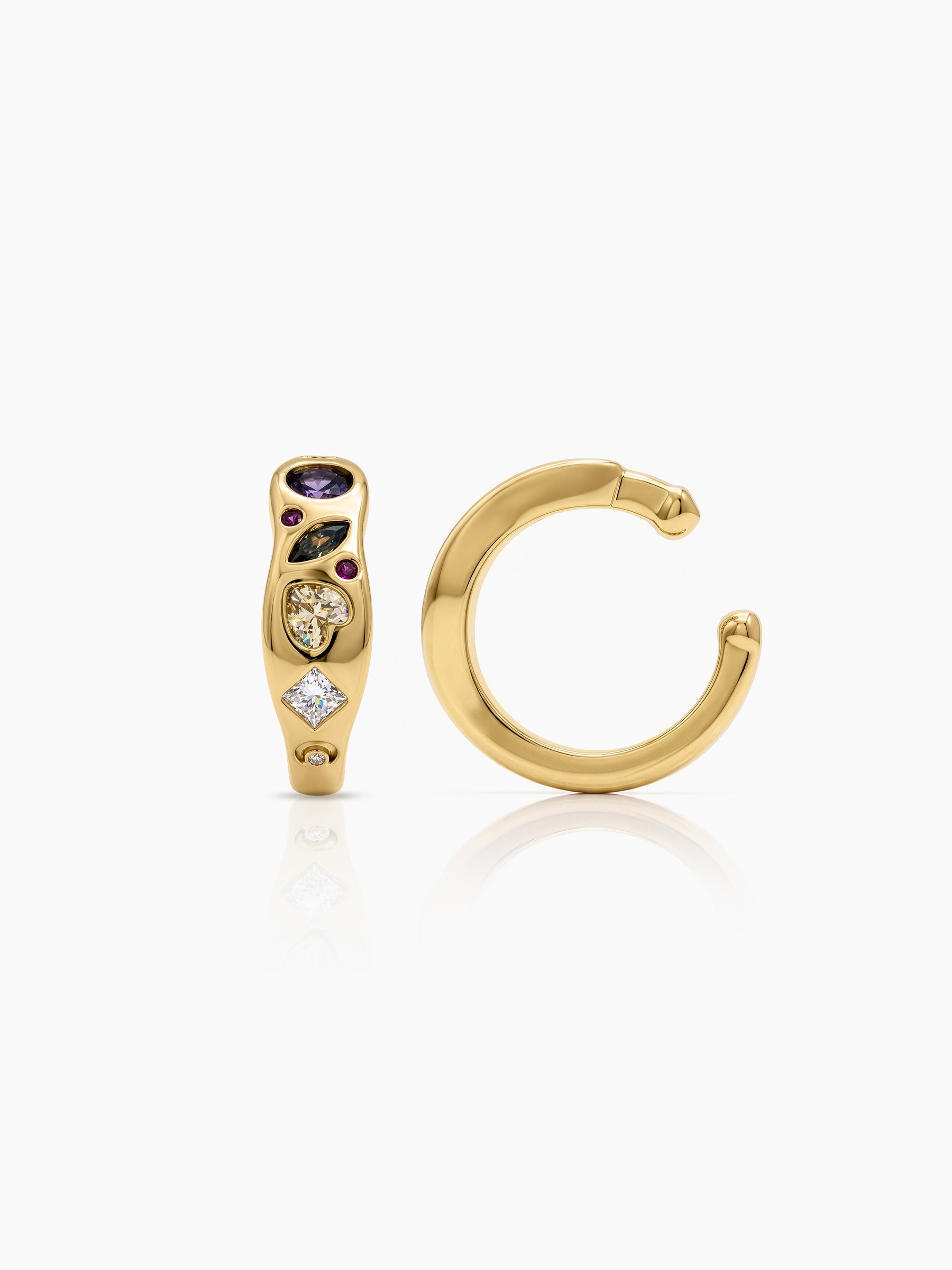 Renelle Multi Diamond Solitaire 18K Gold Plated Women's Ear Cuffs