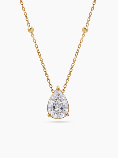 Renita Pear Drop Diamond Solitaire 18K Gold Plated Women's Chain Pendant Necklace