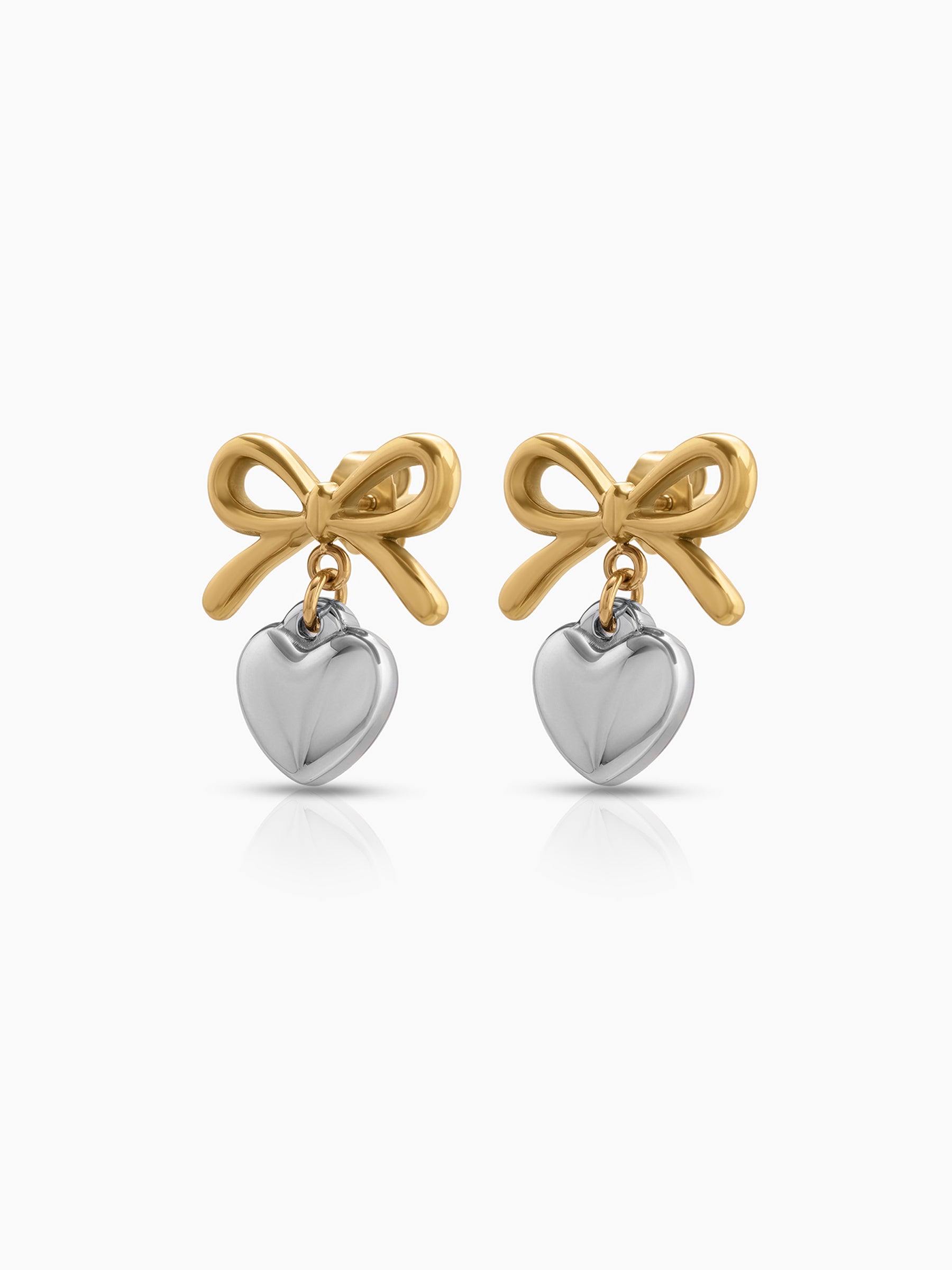 Renora Bow Heart Charm Drop Dangling 18K Gold Plated Silver Women's Earrings