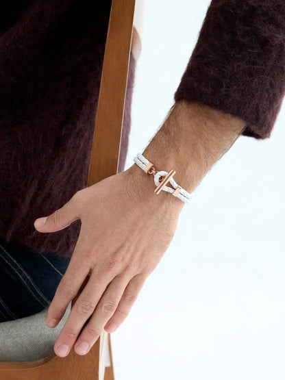Fenric White - Rosegold Plated Men's Leather Bracelet