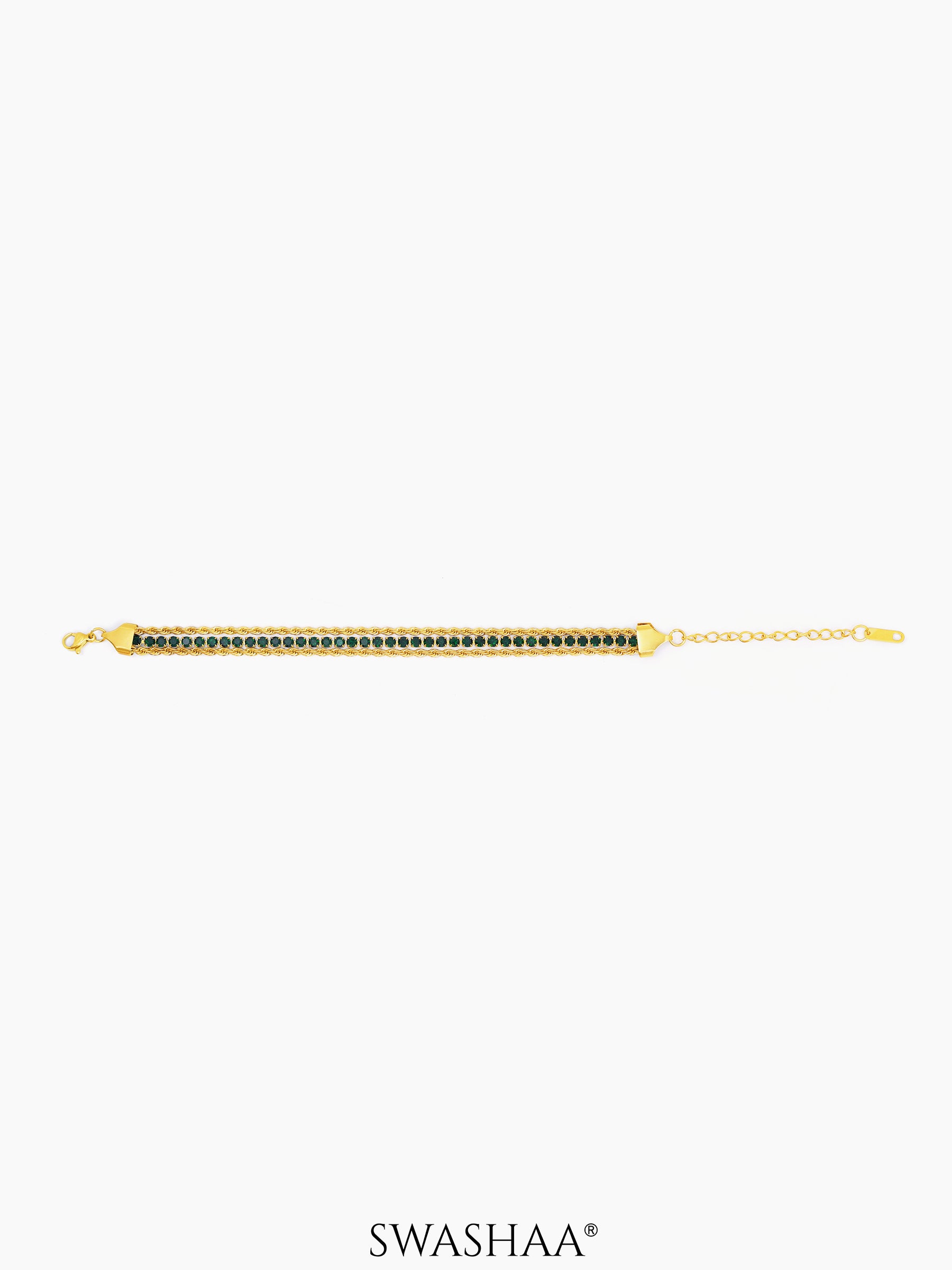 Reya Green Diamond Charms Layered Rope 18K Gold Plated Loose Bracelet