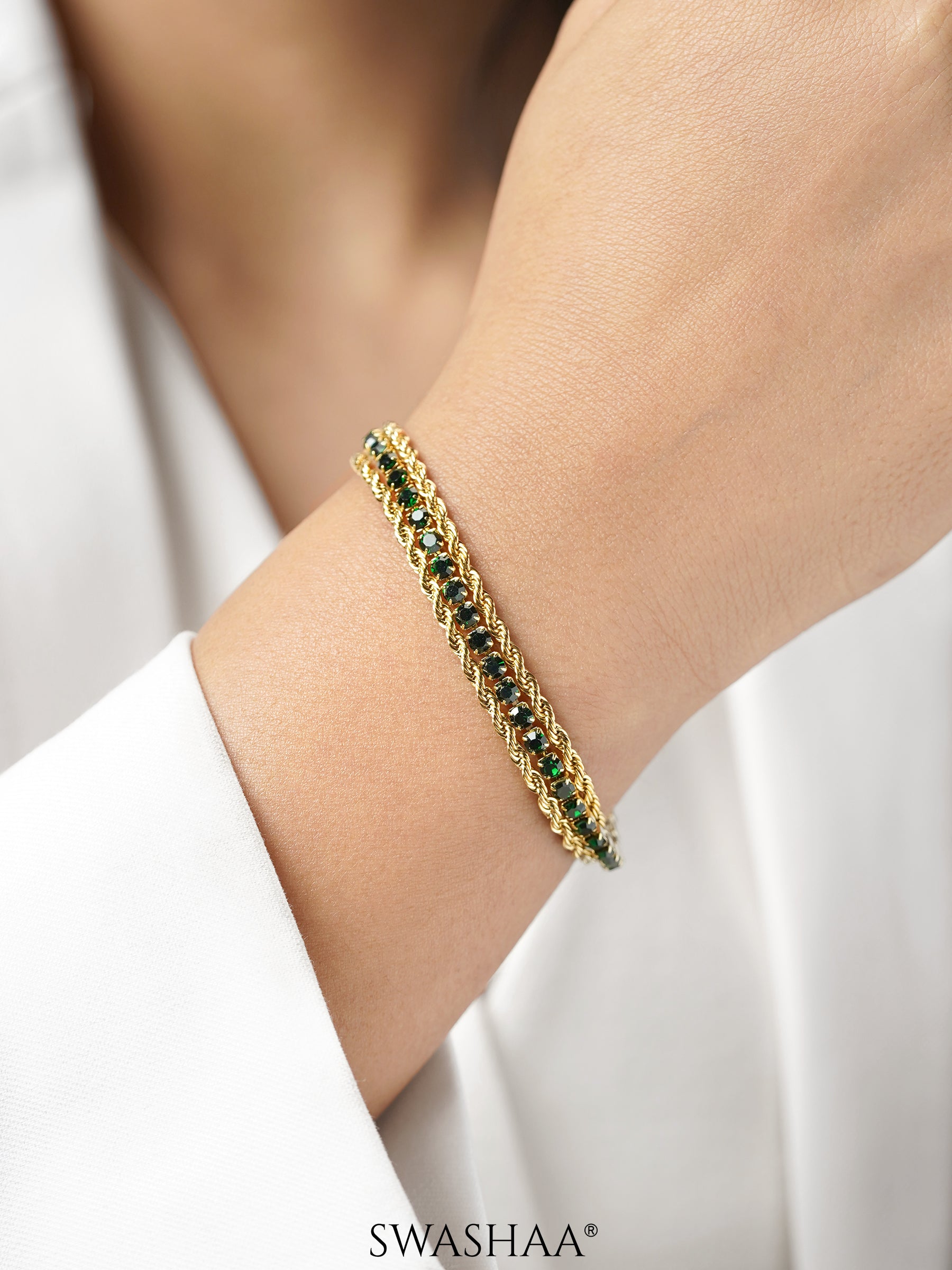 Reya Diamond Layered Rope 18K Gold Plated Bracelet