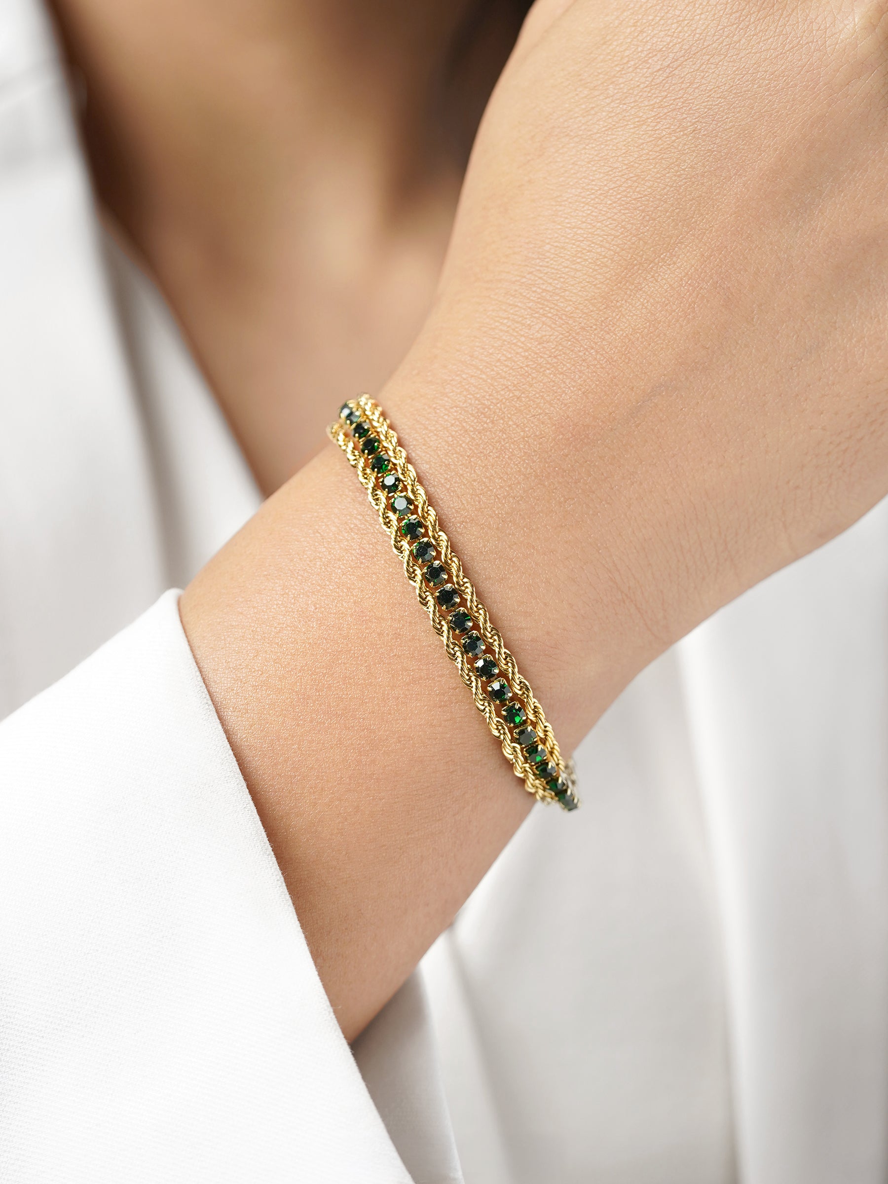 Reya Green Diamond Charms Layered Rope 18K Gold Plated Loose Bracelet