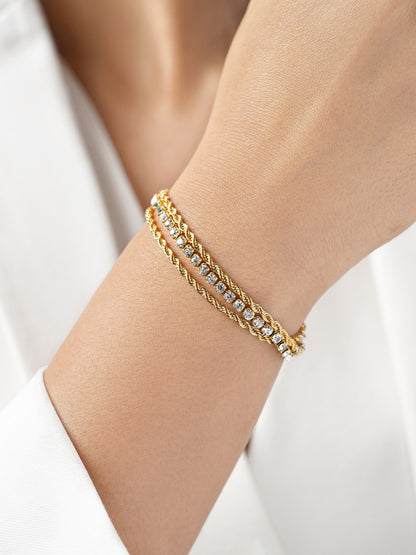 Reya White Diamond Charms Layered Rope 18K Gold Plated Loose Bracelet