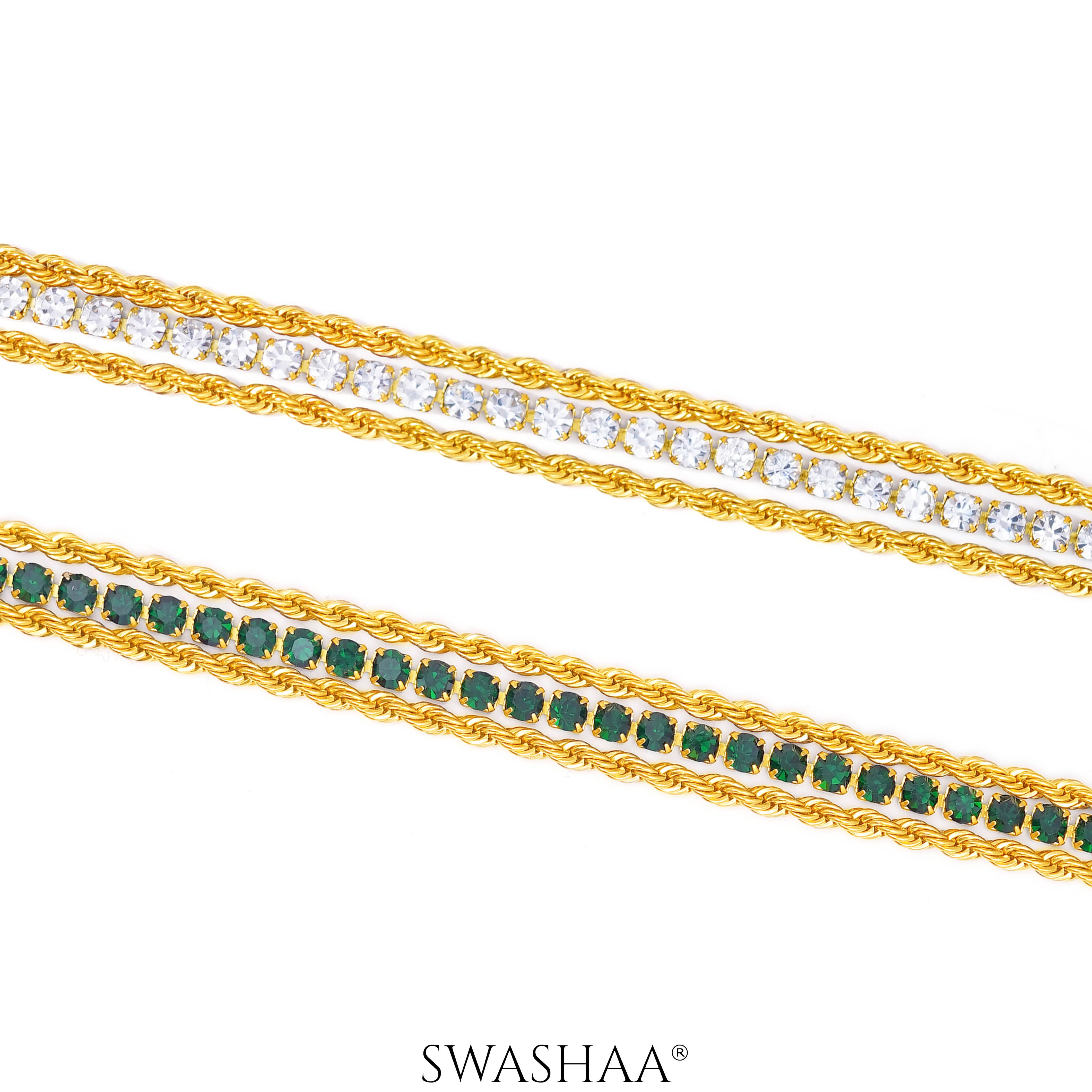 Reya Diamond Double Layered Rope 18K Gold Plated Bracelet