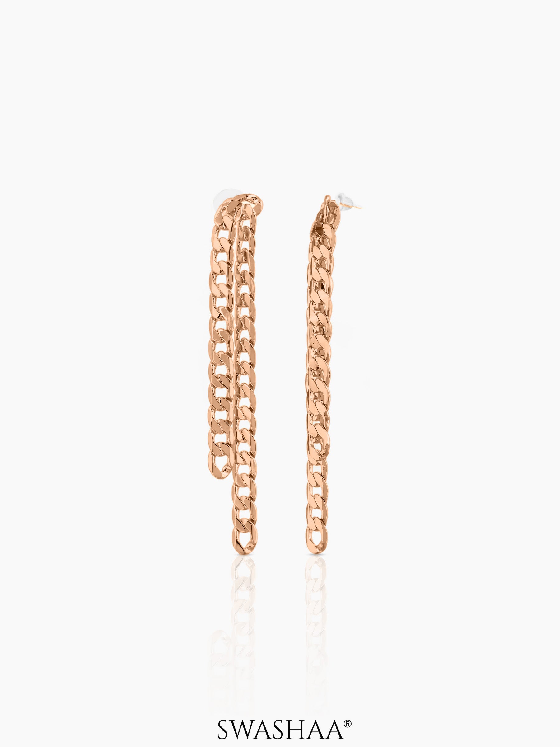 Rhea Double Strand Rosegold Plated Chain Dangling Earrings
