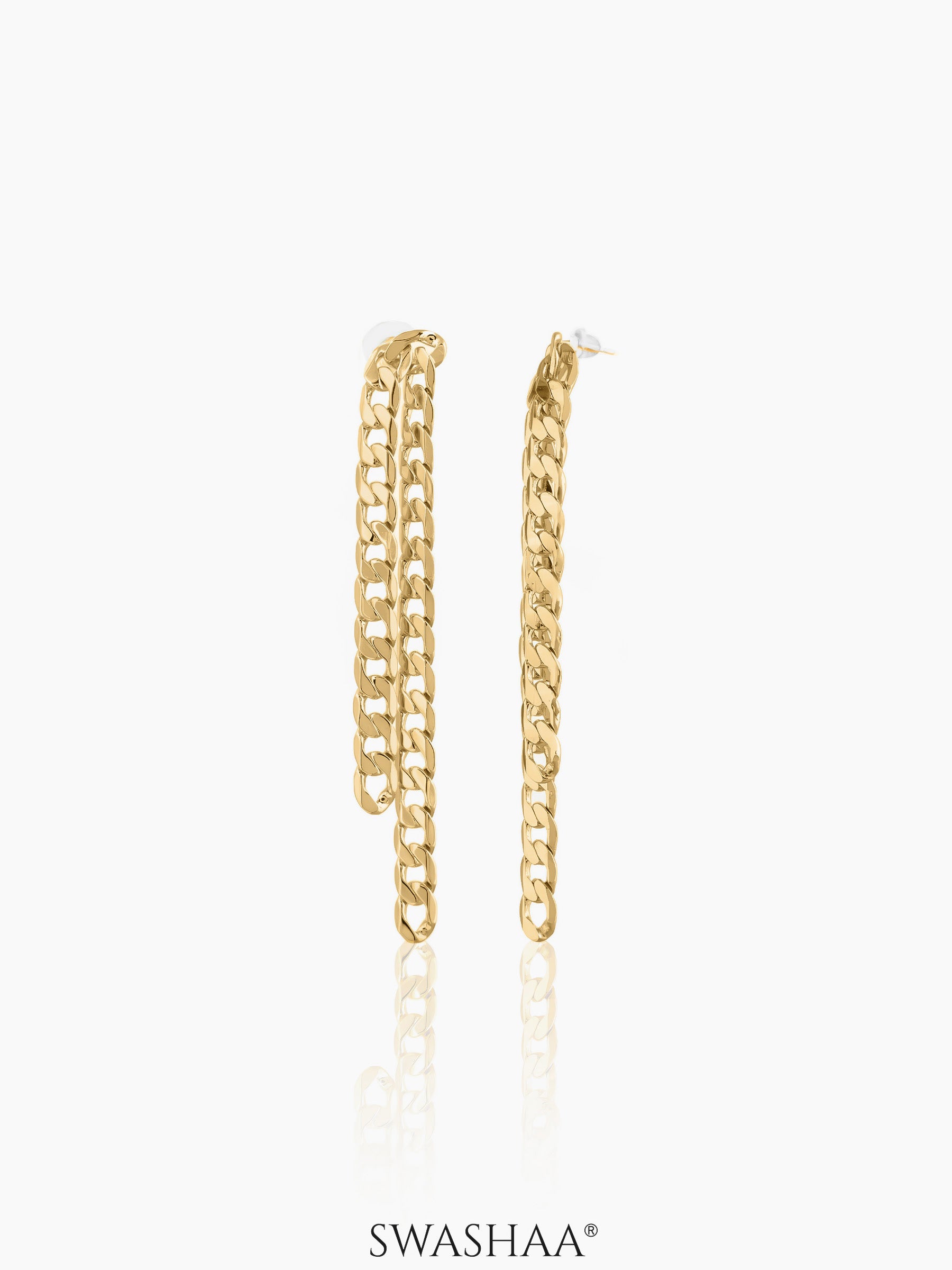 Rhea Double Strand 18K Gold Plated Chain Dangling Earrings