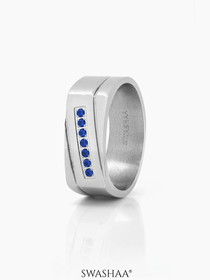 Rheon Blue Diamond Signet Band Men's Ring