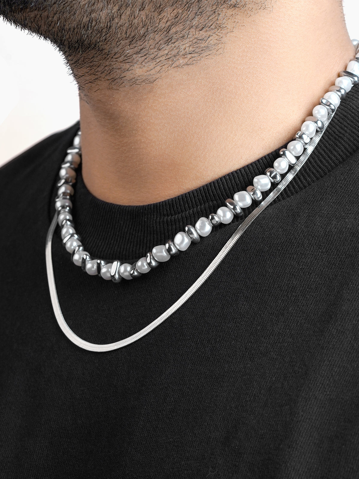 Rian Beaded Layered Men's Silver Chain