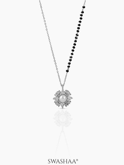 Riddhi Flower Pearl Diamond Pendant Silver Mangalsutra