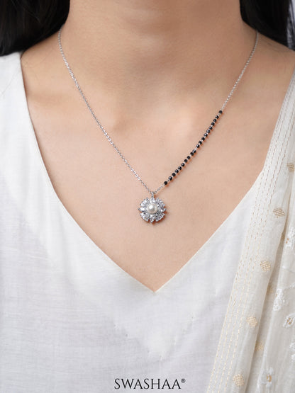 Riddhi Flower Pearl Diamond Pendant Silver Mangalsutra