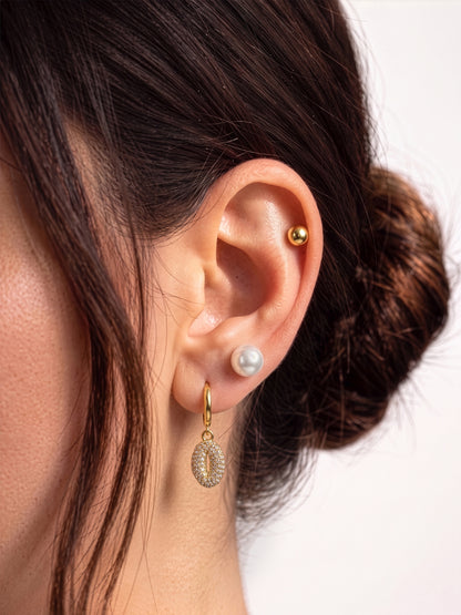 Rielle Diamond Drop Pearl Bead  18K Gold Plated Women's Earring Set