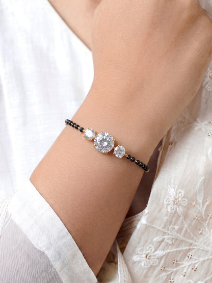 Rihana Trio Solitaire Diamond 18K Gold Plated Women's Mangalsutra Bracelets