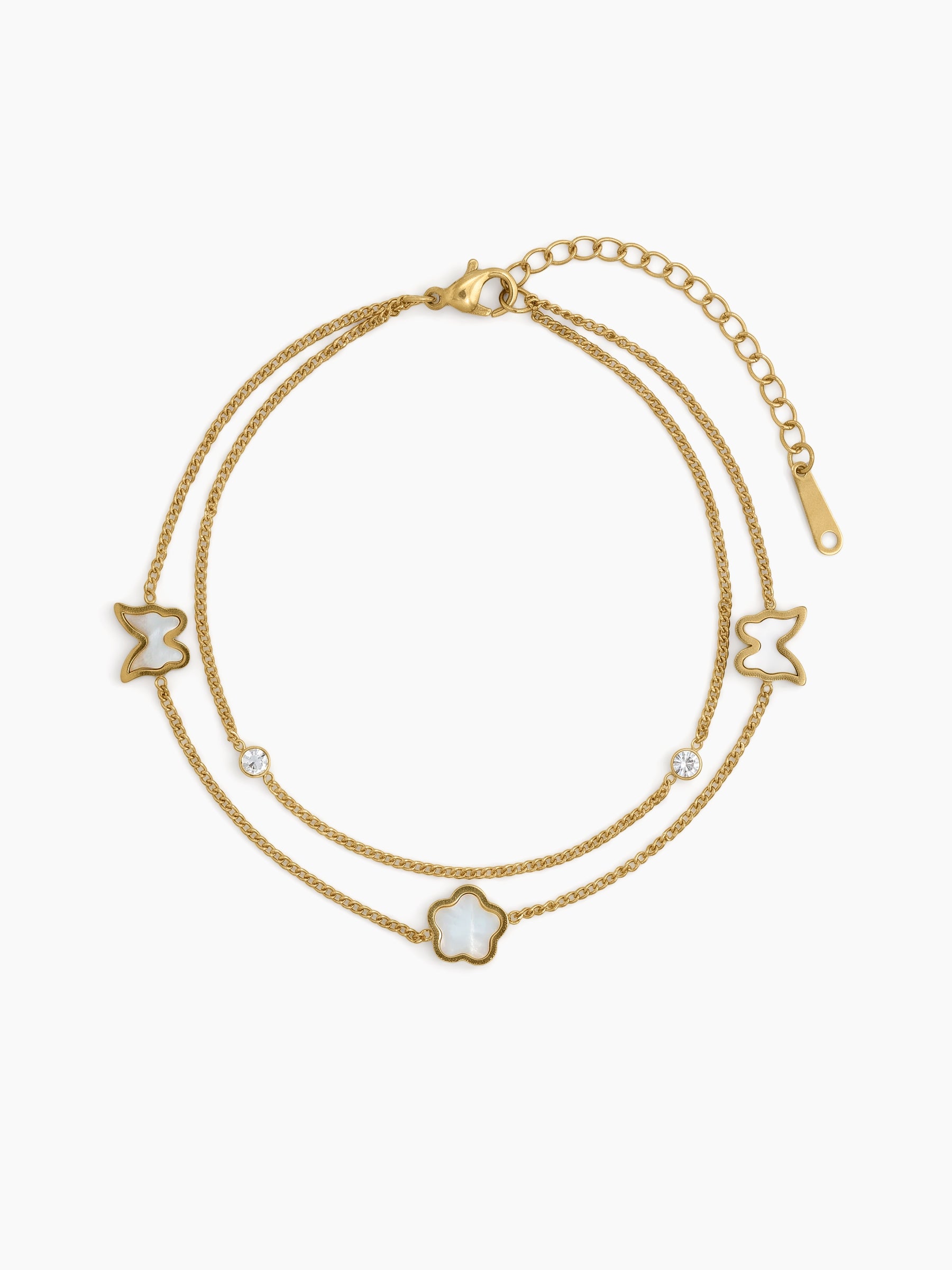 Riley Floral Butterfly Diamond Solitaire 18K Gold Plated Women's Anklet