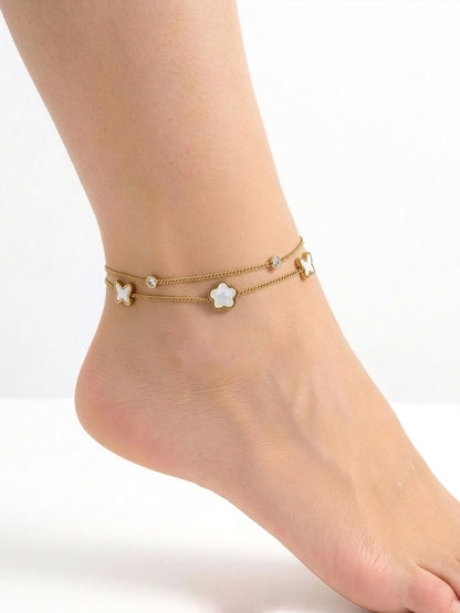Riley Floral Butterfly Diamond Solitaire 18K Gold Plated Women's Anklet