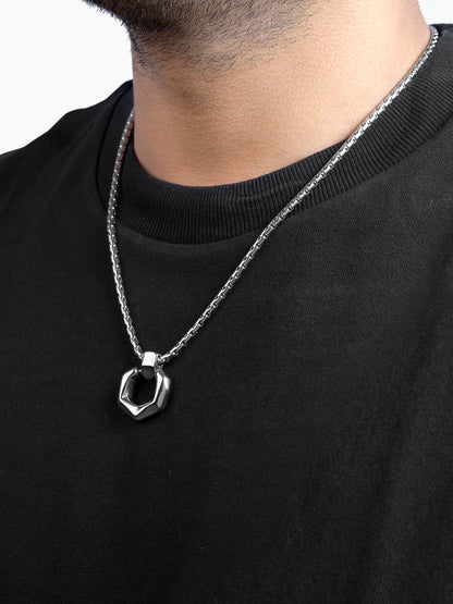 Rion Geomatric Hexa Men's Silver Chain Pendant