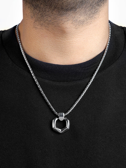 Rion Geomatric Hexa Men's Silver Chain Pendant