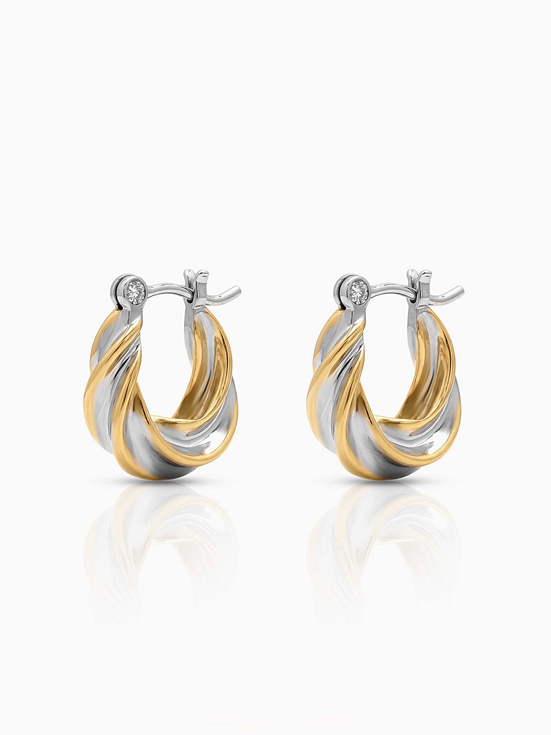Riona Dual Tone Hoop Earrings - Swashaa