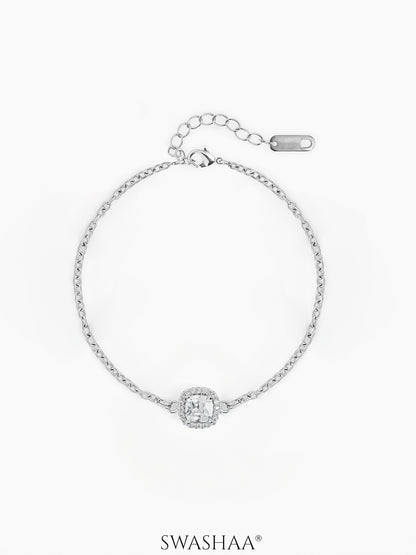 Riva Solitaire Halo Diamond Silver Bracelet
