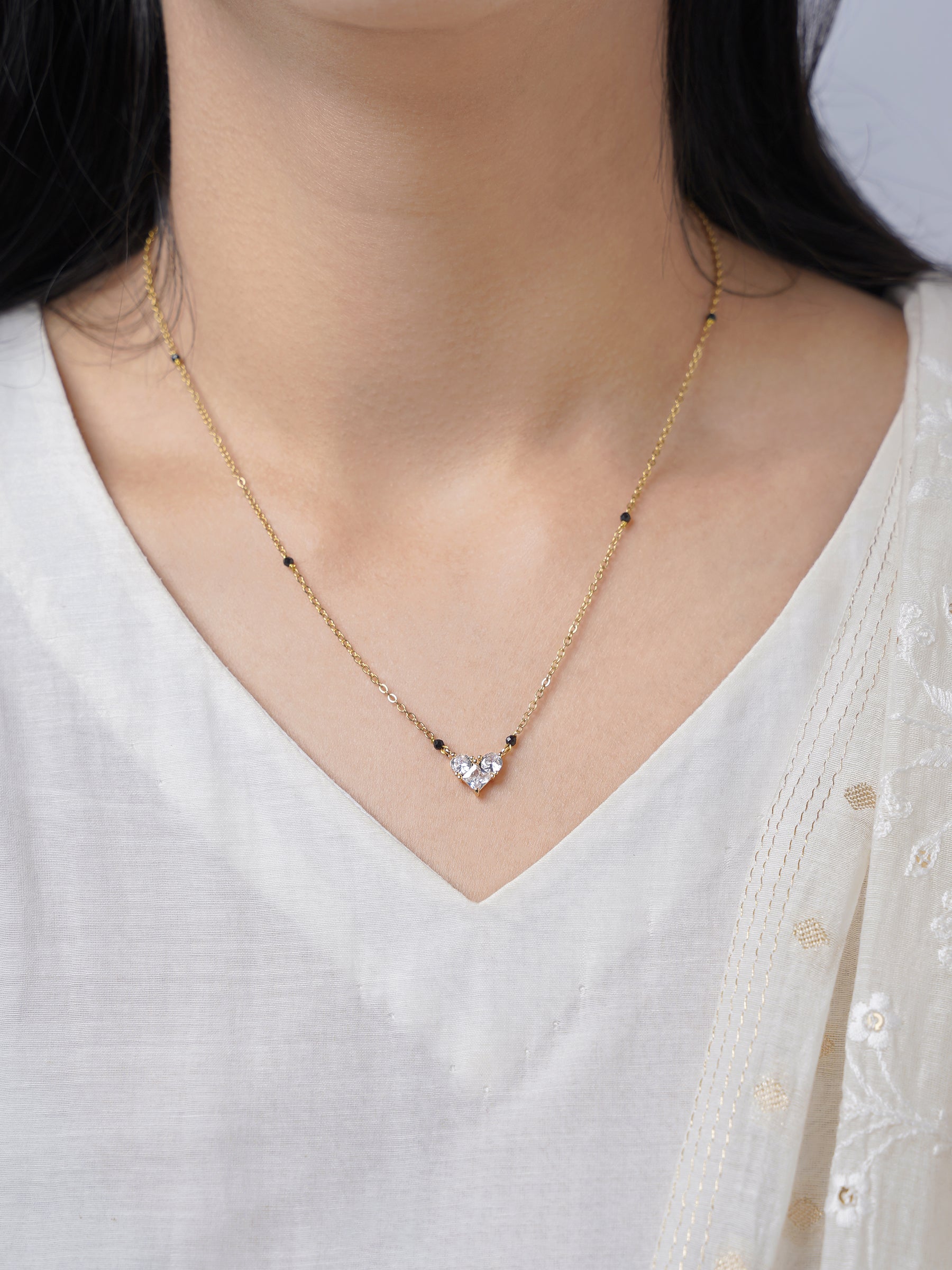 Rivana Trio Diamond Heart Sihouette 18K Gold Plated Mangalsutra