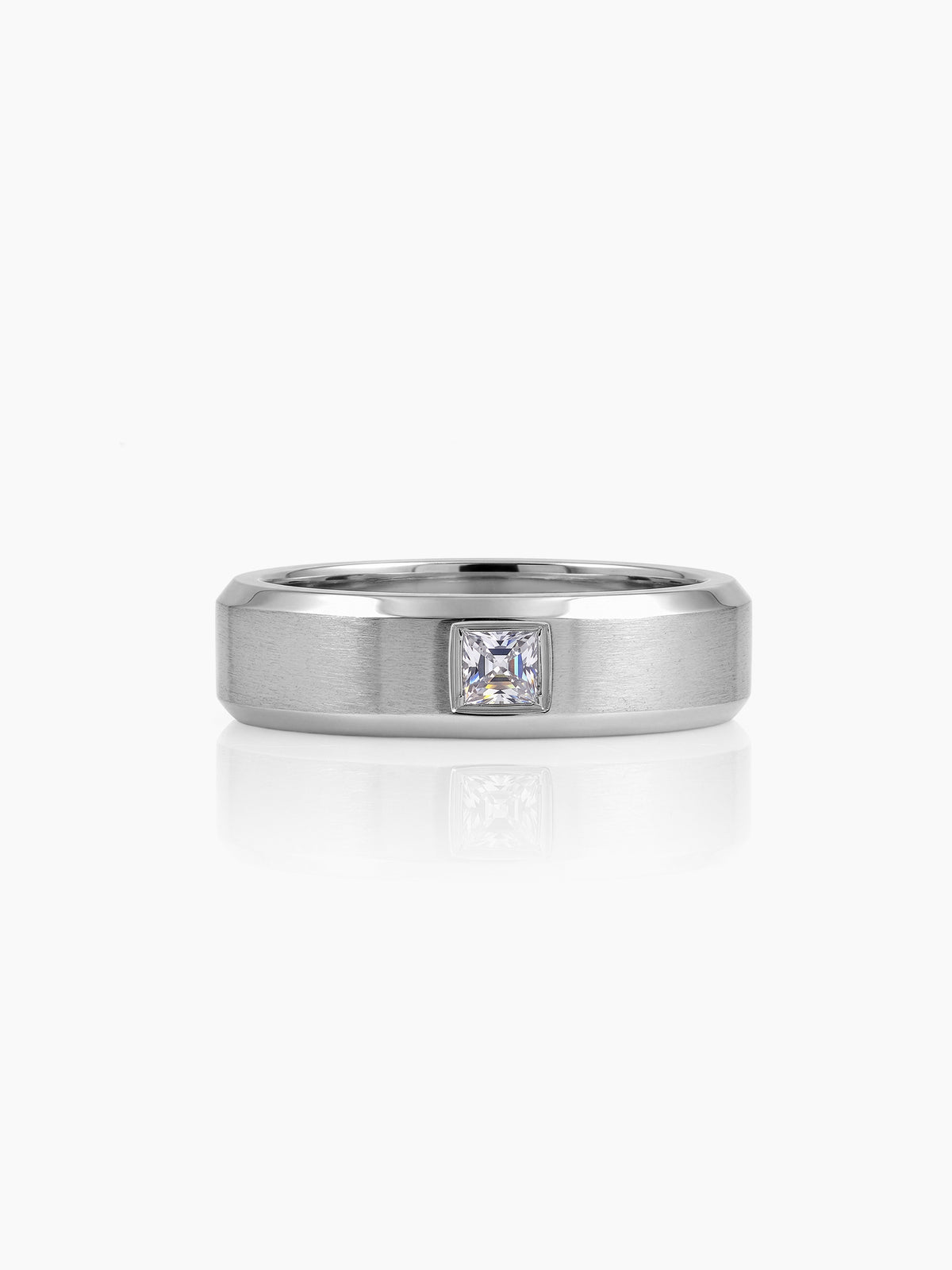 Rivaro Square CZ Diamond Silver Band Men's Ring