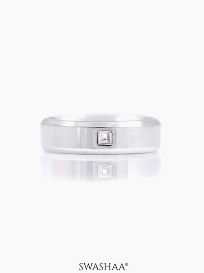 Rivaro Square CZ Diamond Silver Band Men's Ring