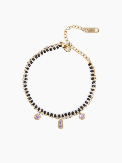 Rivaya Trio Pink Stone 18K Gold Plated Layered Mangalsutra Bracelet